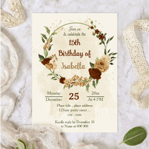 Invitación cumpleaños floral de terracota earth tone