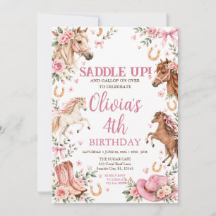 Invitación Cumpleaños Floral de Vaquera Occidental Montar