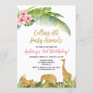 Invitación Cumpleaños floral del chica de los animales del