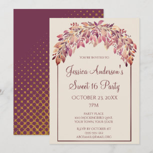 Invitación Cumpleaños floral del dulce 16 de la caída del