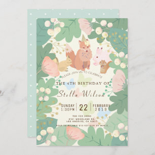 Invitación Cumpleaños floral del follaje de los animales