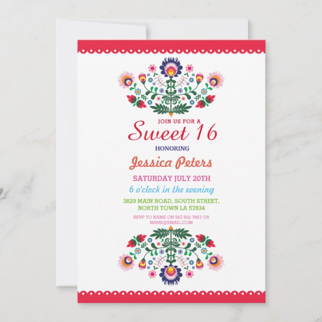 Invitación Cumpleaños floral del mexicano de la fiesta del (Anverso)