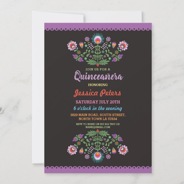 Invitación Cumpleaños floral del mexicano de la fiesta del (Anverso)