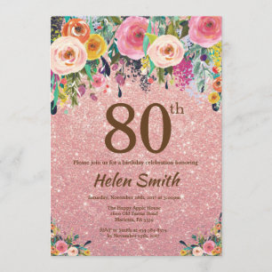 Invitación Cumpleaños floral del oro del rosa color de rosa