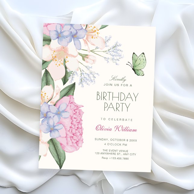 Invitación Cumpleaños floral elegante (Subido por el creador)