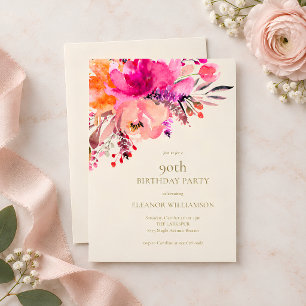 Invitación Cumpleaños floral elegante de acuarela rosa brilla