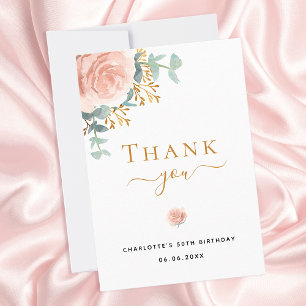 Invitación Cumpleaños floral eucalipto rosa de agradecimiento