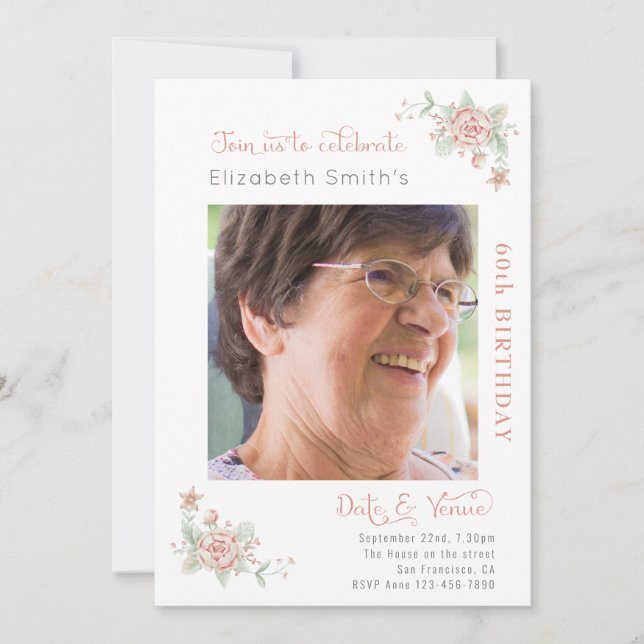 Invitación Cumpleaños Floral Femenina (Anverso)