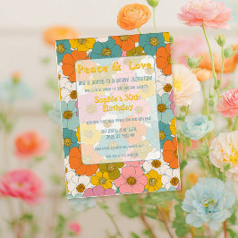 Invitación Cumpleaños Floral Hippie Retro