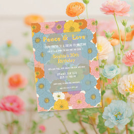 Invitación Cumpleaños Floral Hippie Retro