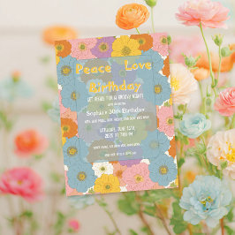 Invitación Cumpleaños Floral Hippie Retro