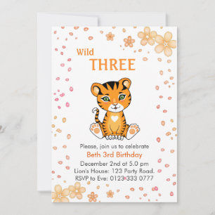 Invitación Cumpleaños floral lindo salvaje tres tigres 3