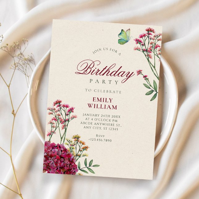 Invitación Cumpleaños floral minimalista (Subido por el creador)