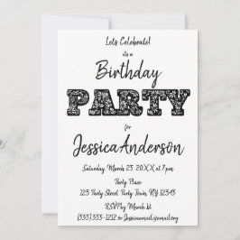 Invitación Cumpleaños floral negro del rosa blanco