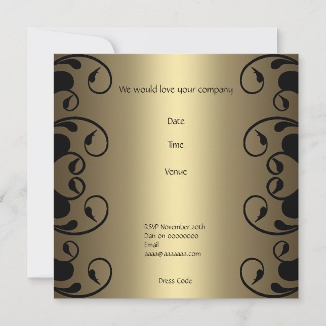 Invitación Cumpleaños Floral Negro Oro 2 (Anverso)