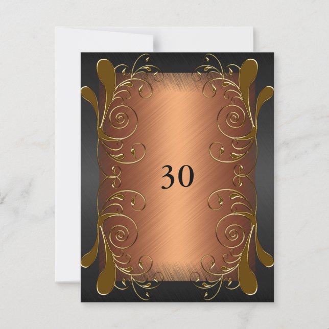 Invitación Cumpleaños Floral Negro Oscuro y Oro He (Anverso)