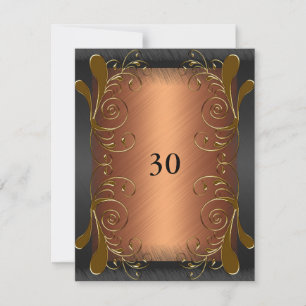 Invitación Cumpleaños Floral Negro Oscuro y Oro He