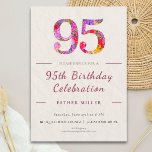 Invitación Cumpleaños floral número 95 - Celebración elegante
