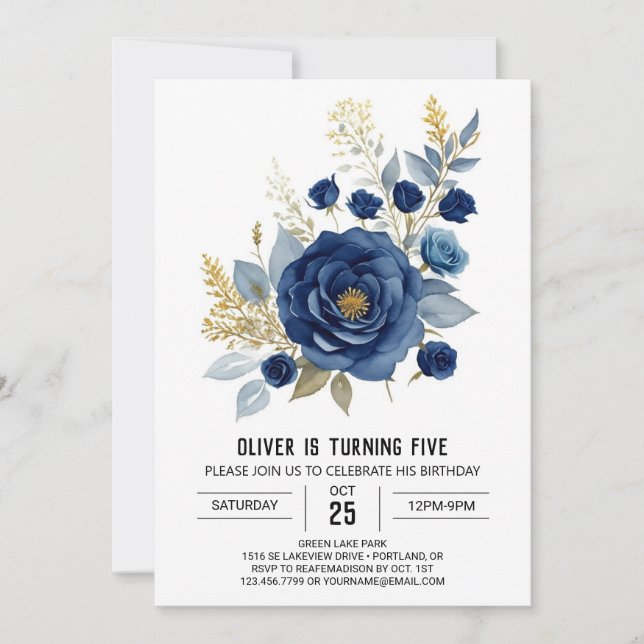 Invitación Cumpleaños Floral Pastel Impreso (Anverso)