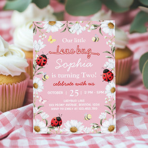 Invitación Cumpleaños Floral Pequeño Bicho Amor Mariquita Dai