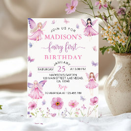 Invitación Cumpleaños Floral Primero de Hada del Bosque Encan