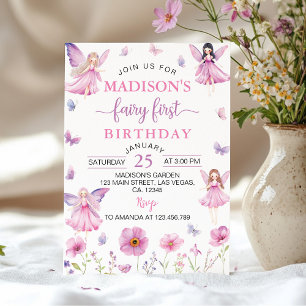 Invitación Cumpleaños Floral Primero de Hada del Bosque Encan