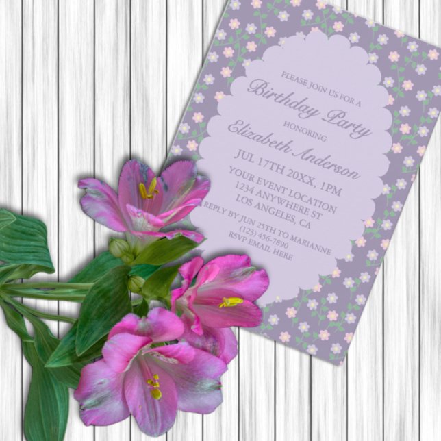 Invitación Cumpleaños Floral Púrpura (Subido por el creador)