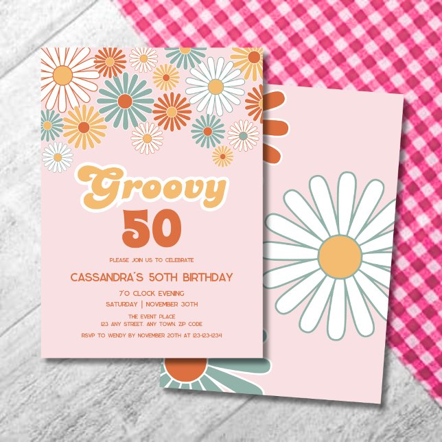 Invitación Cumpleaños Floral Retro Daisy Boho Groovy (Subido por el creador)