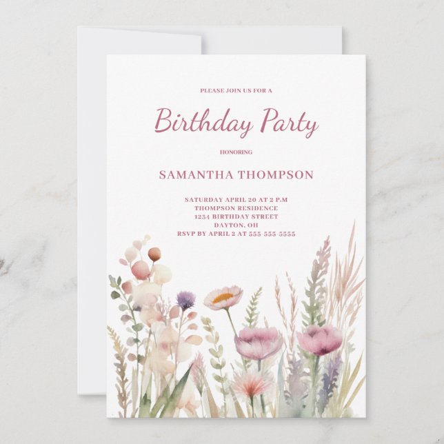 Invitación Cumpleaños Floral Rosa (Anverso)