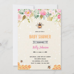 Invitación Cumpleaños floral rosa abeja bumble