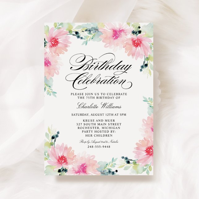 Invitación Cumpleaños Floral Rosa Acuarela (Subido por el creador)