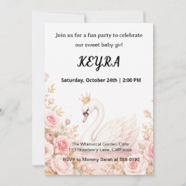 Invitación Cumpleaños floral rosa elegante princesa cisne 