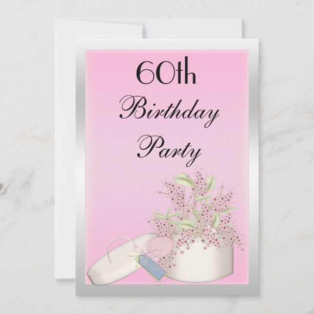 Invitación Cumpleaños floral rosa y plata 60 (Anverso)