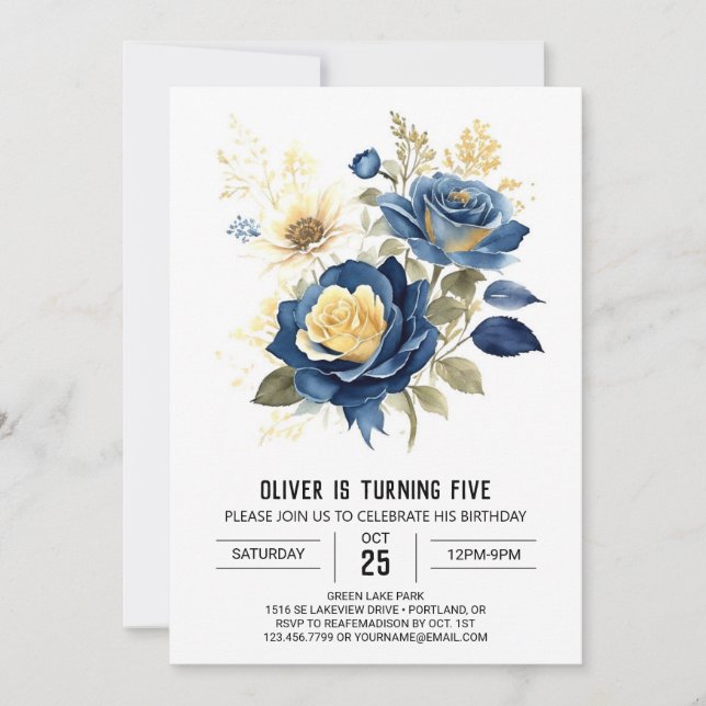 Invitación Cumpleaños Floral simple Personalizado (Anverso)