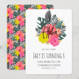 Invitación Cumpleaños floral tropical alohá dibujado a mano