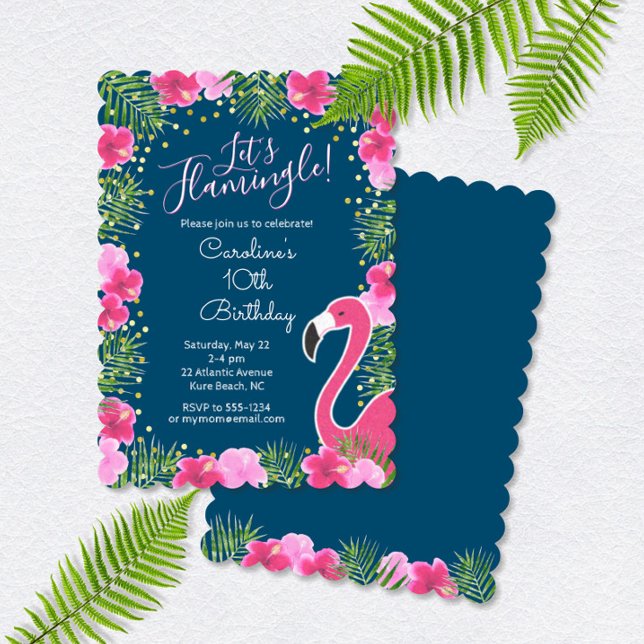Invitación Cumpleaños Floral Tropical Azul de la Marina Flami (Subido por el creador)