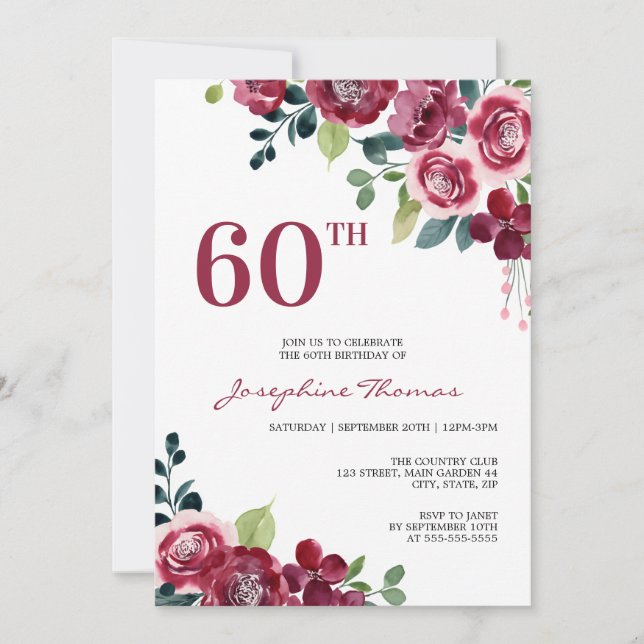 Invitación Cumpleaños floral verde magenta rosa (Anverso)