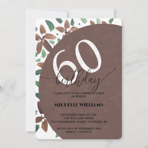 Invitación Cumpleaños Floral Verde Marrón Campestre Acuarela