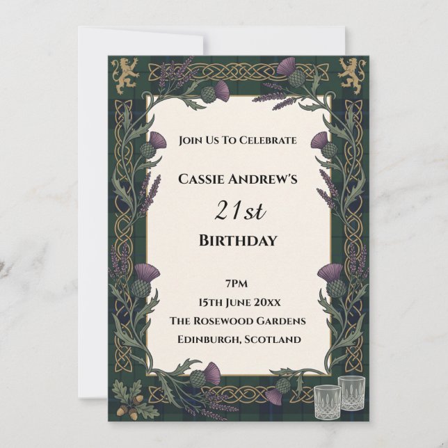 Invitación Cumpleaños Floral Verde Oscuro Hito (Anverso)