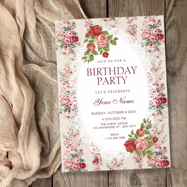 Invitación Cumpleaños floral vintage (Subido por el creador)