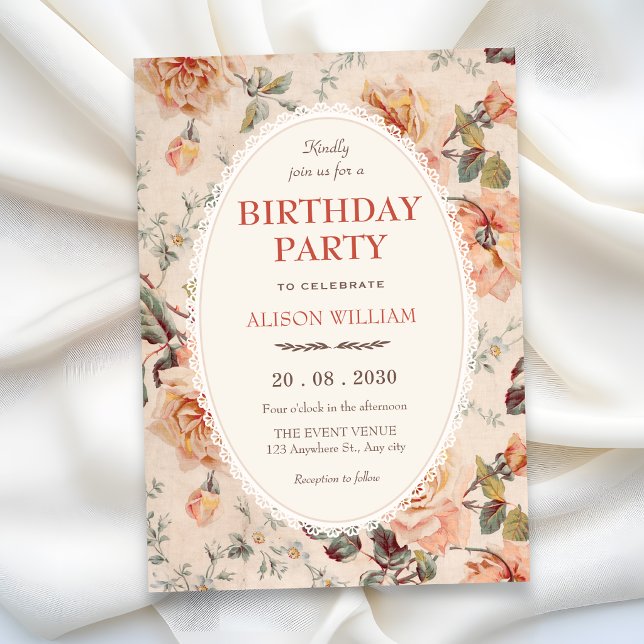Invitación Cumpleaños floral vintage (Subido por el creador)