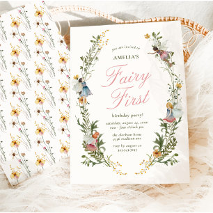 Invitación Cumpleaños Floral Vintage de Hada Primero