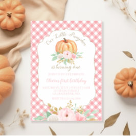 Invitación Cumpleaños floral y de cuadros rosados de Nuestra