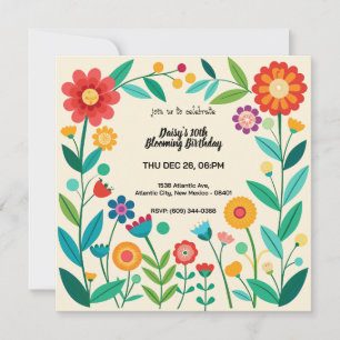 Invitación Cumpleaños floreciente