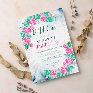 Invitación Cumpleaños Flores de Madagascar Pink Periwinkle