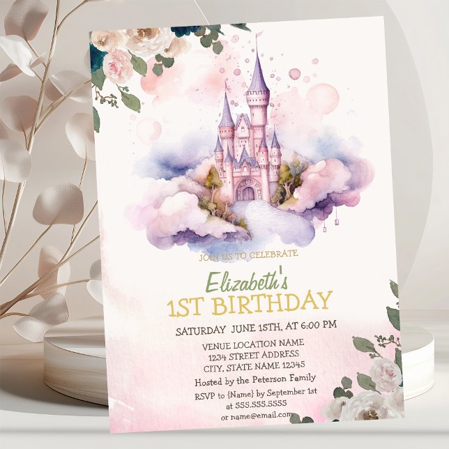 Invitación Cumpleaños Flores Lunares Castillo en las Nubes   (Subido por el creador)
