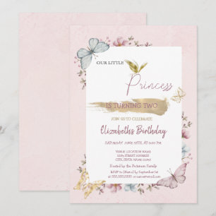 Invitación Cumpleaños Flores Mariposas Princesa Rosa 