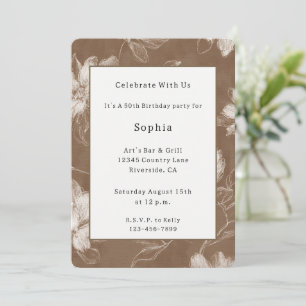 Invitación Cumpleaños Flores Marrones Crema