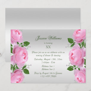 Invitación Cumpleaños Flores Rosas Rosadas Hermosas y Elegant
