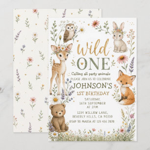 Invitación Cumpleaños Flores Silvestres Bosque Salvaje Uno